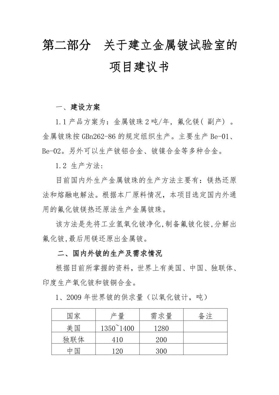 氧化铍车间扩产、生产2.0铍铜合金、建立试验室项目立项投资建设可行性分析研究报告_第5页