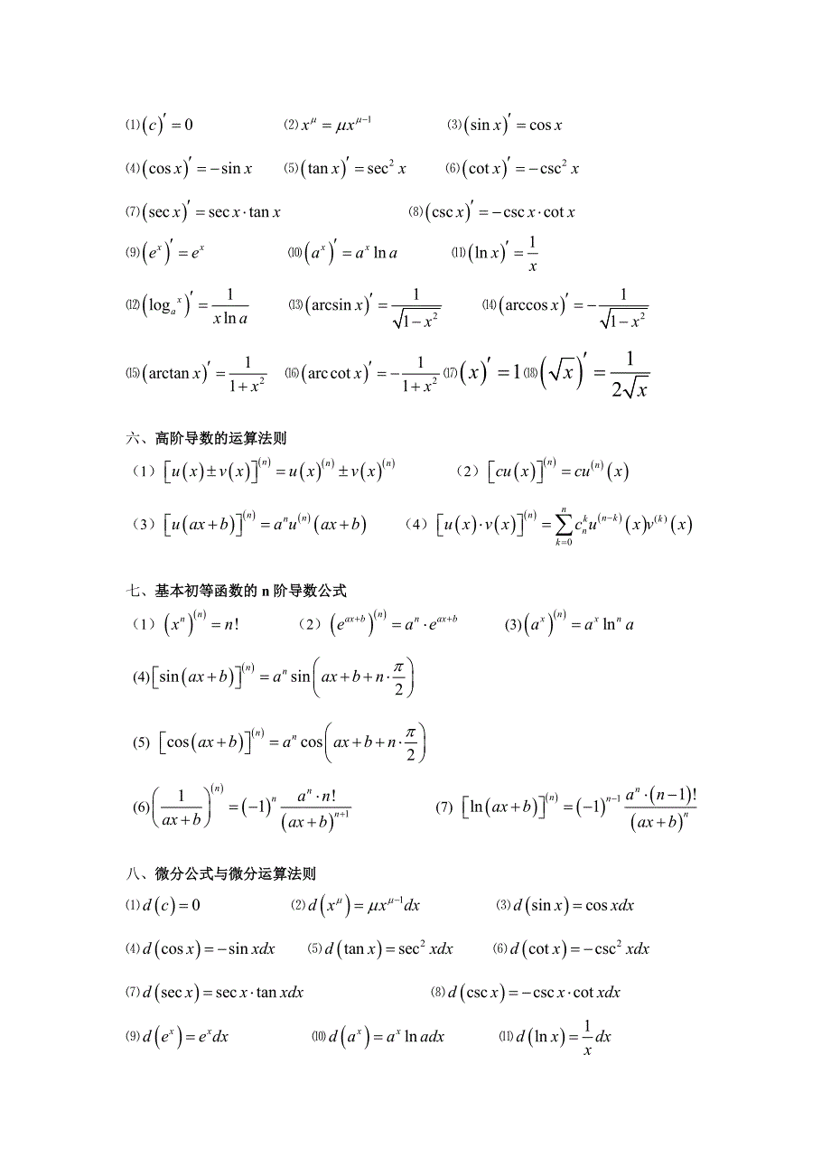 高等数学中所涉及到的微积分公式汇总[1]_第2页