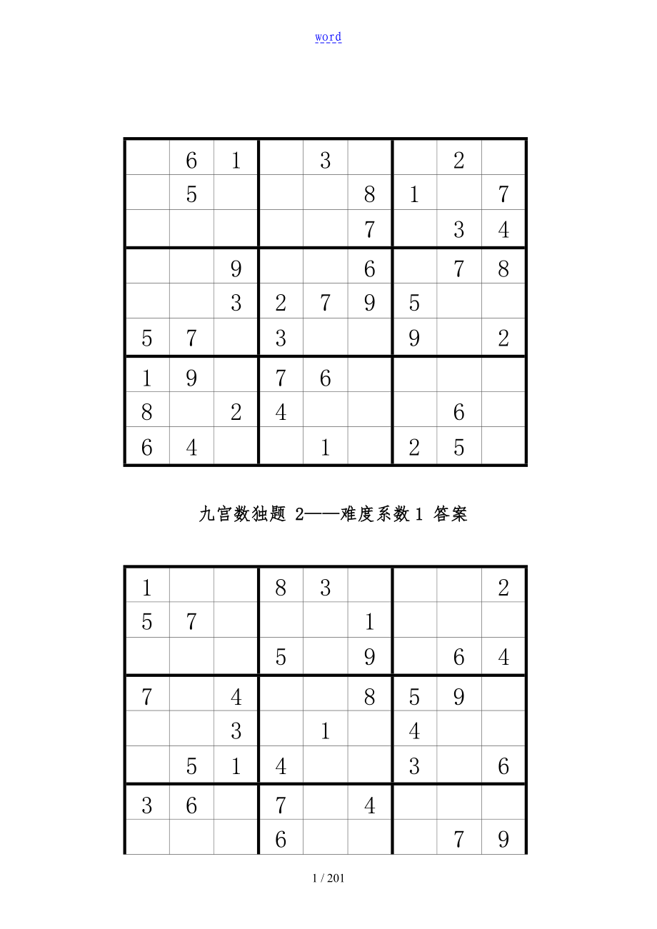 九宫格智力数独200题(题+问题详解)_第1页