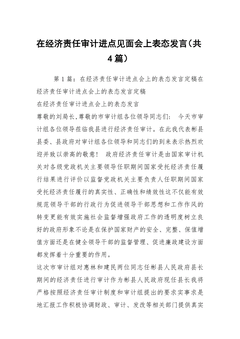 在经济责任审计进点见面会上表态发言（共4篇）_第1页