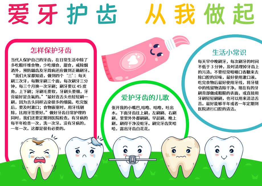 爱护牙齿小报口腔与健康爱牙护牙A4手抄报小报_第1页