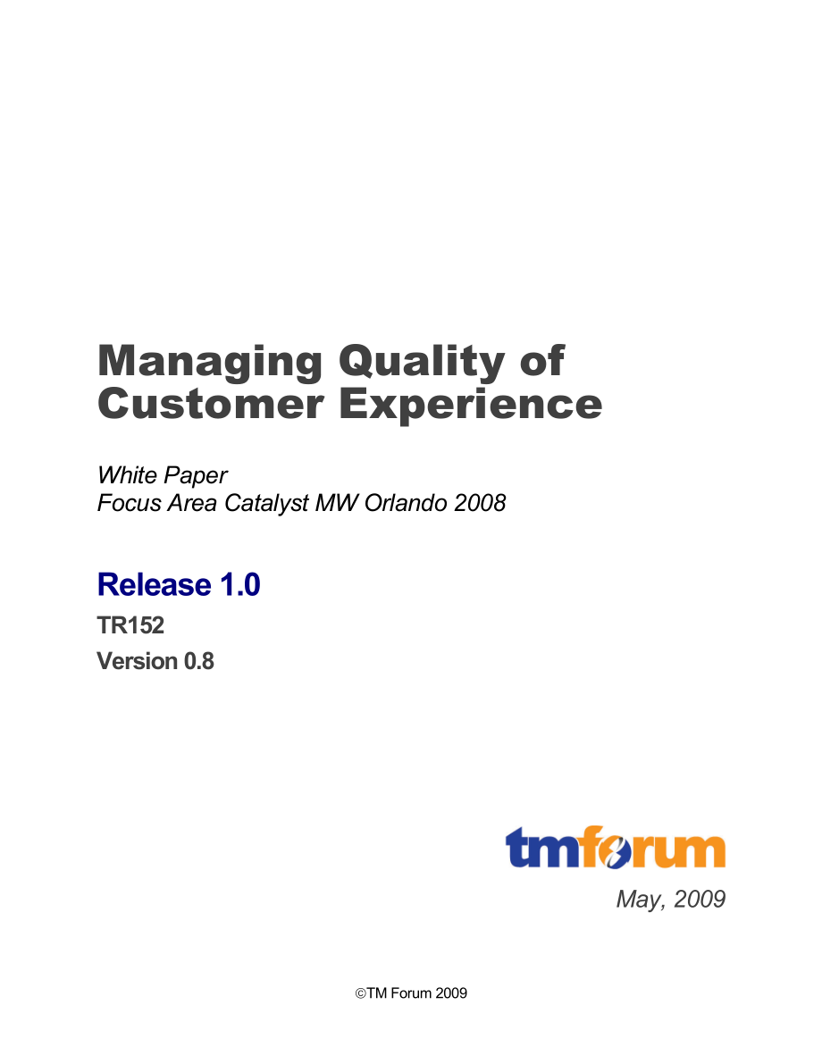 NGOSS8.0客户体验质量管理Managing Quality of Customer Experience_第1页