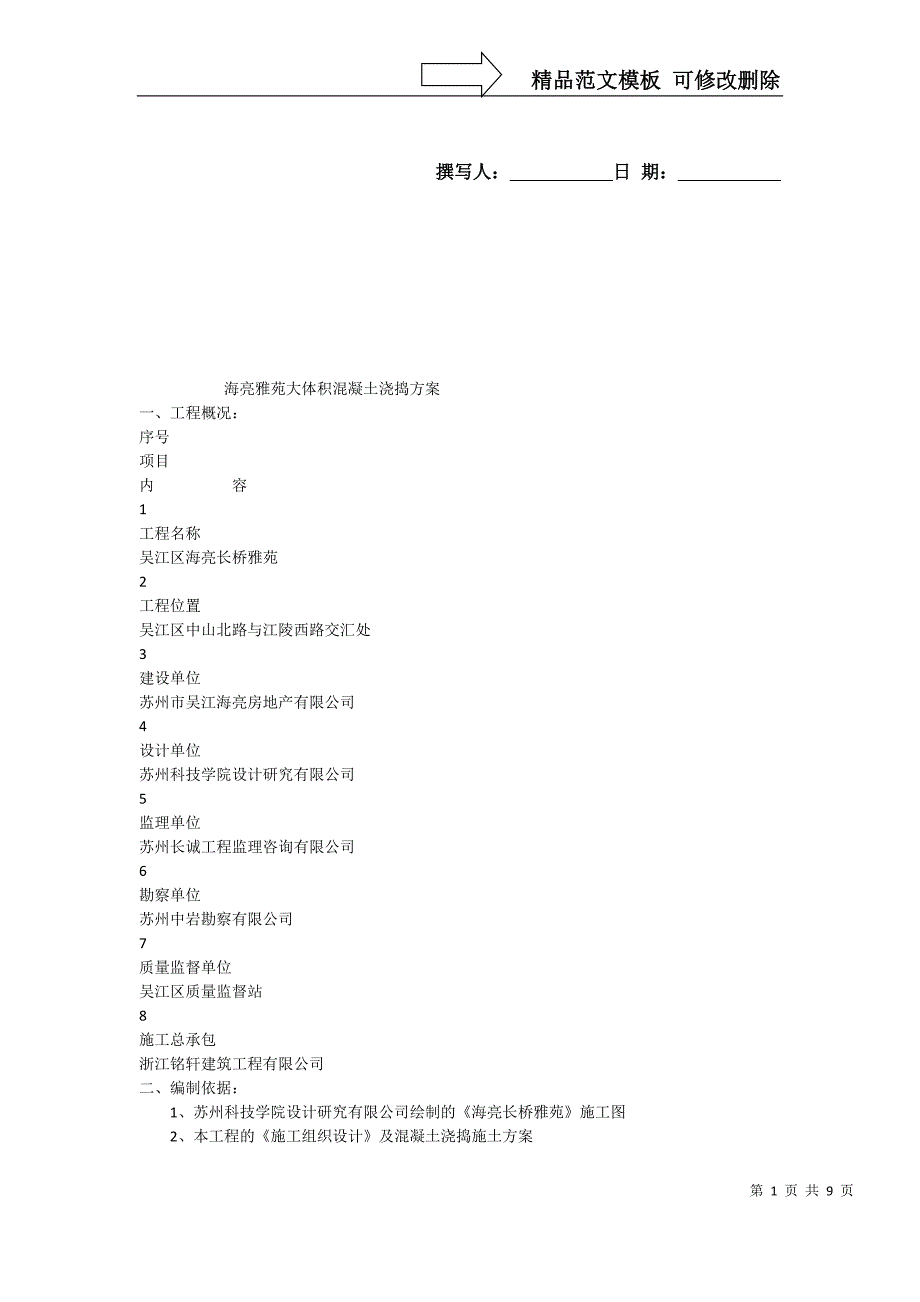 大体积砼施工方案海亮6楼_第1页