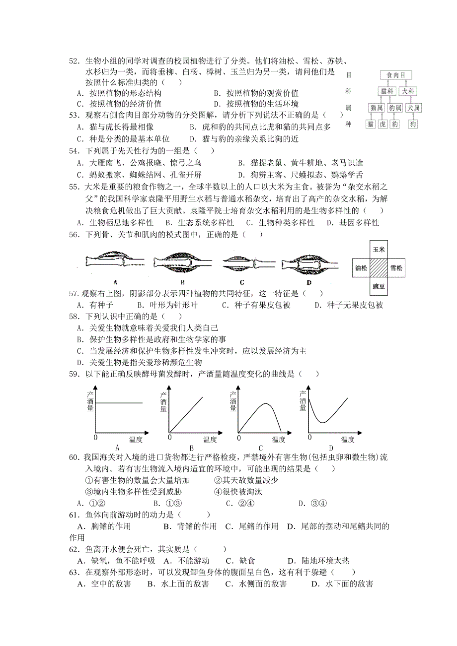 初二期末生物测试试题(人教版)_第4页