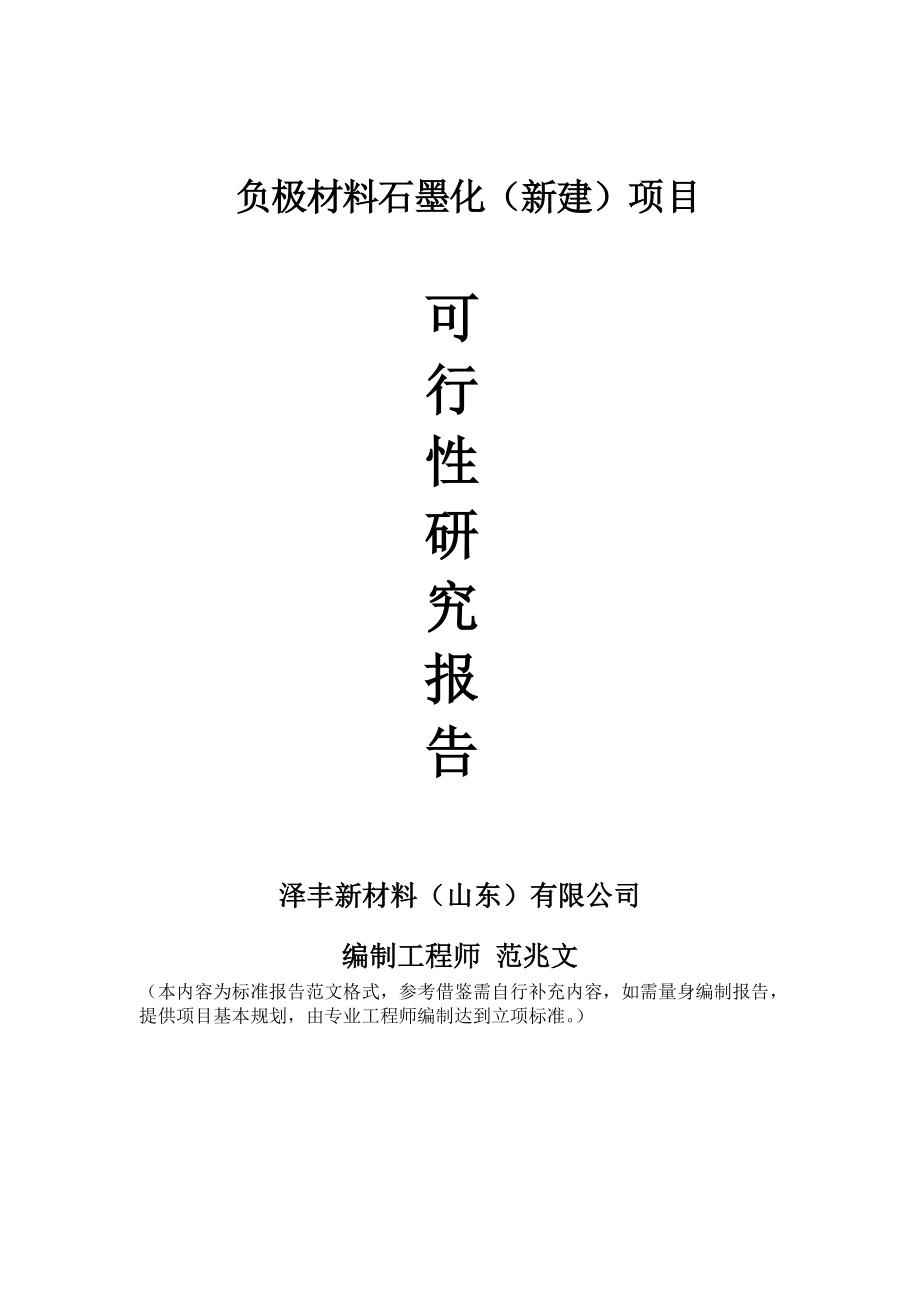 负极材料石墨化新建项目可行性研究报告建议书申请格式范文.doc_第1页