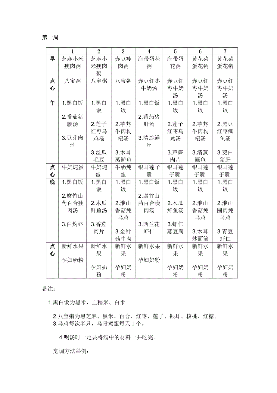 月子餐食谱表(带日期安排)_第1页