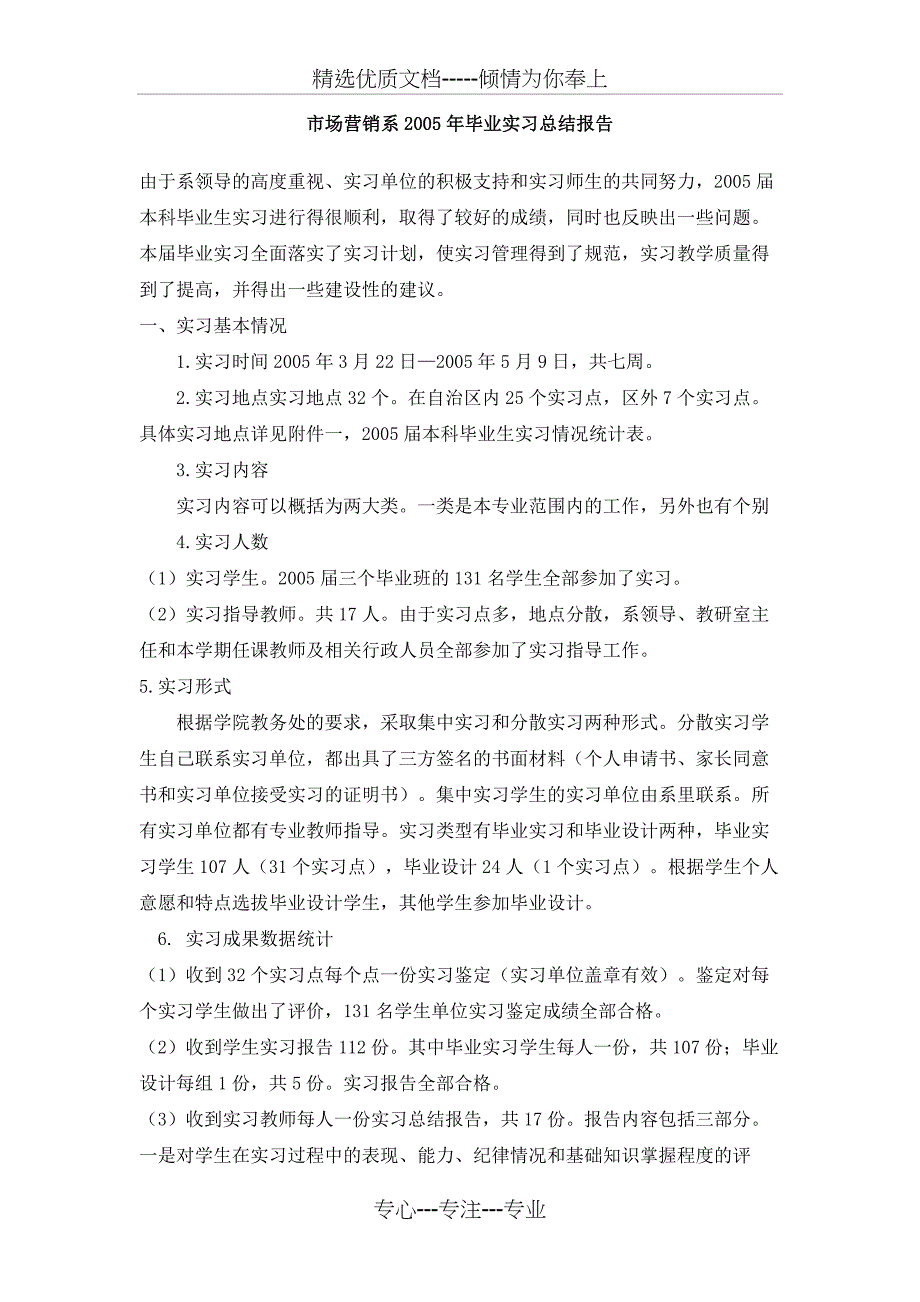 市场营销系2011年毕业实习总结报告(共4页)_第1页