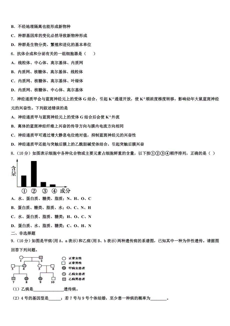 上海市华师大三附中2023学年生物高二下期末学业质量监测试题（含解析）.doc_第2页