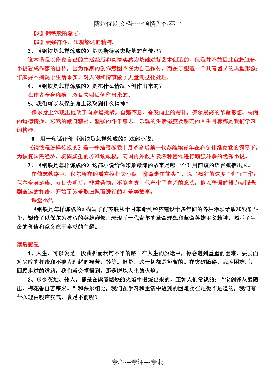 名著导读《钢铁是怎样炼成的》教案_第3页