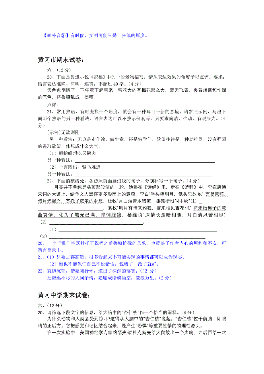 湖北省各地区期末调研语文卷精编：语言运用专题_第3页