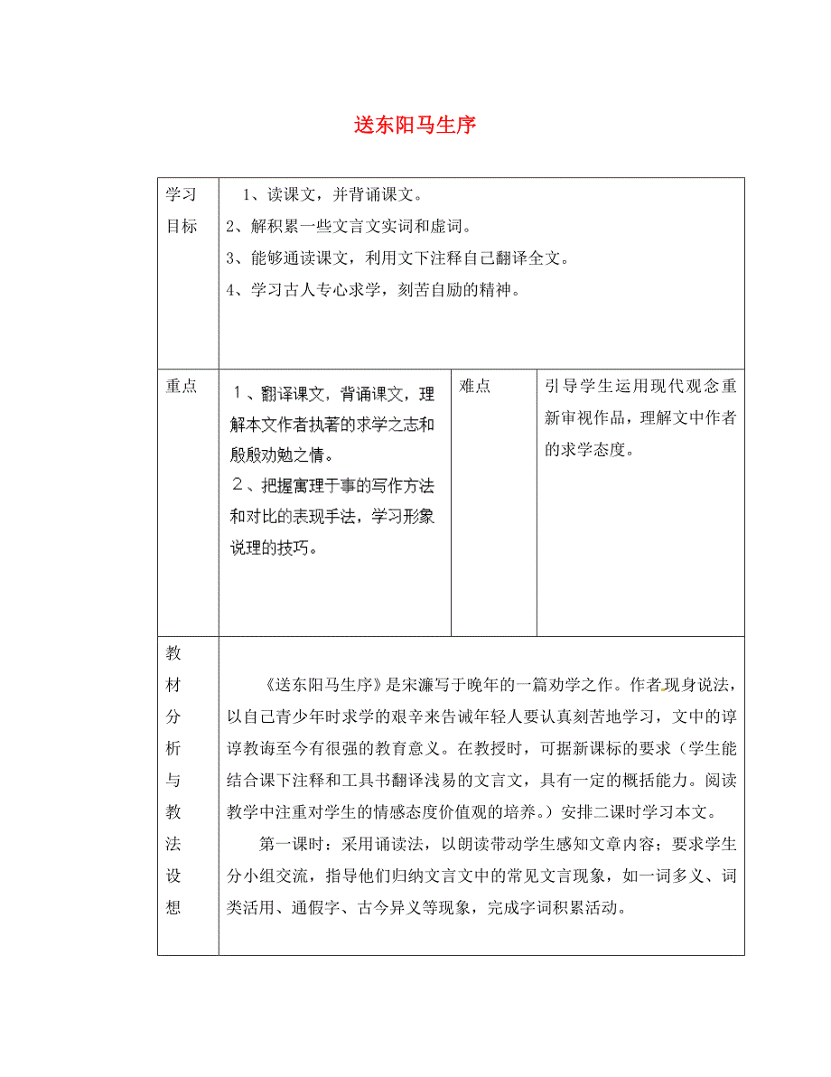 山东省临沂市蒙阴县第四中学八年级语文下册送东阳马生序第1课时导学案无答案新人教版_第1页