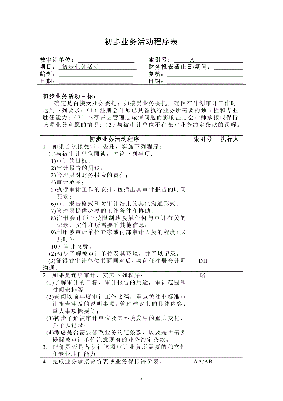 财务报表审计工作底稿编制指南上册4初步业务活动工作底稿_第2页