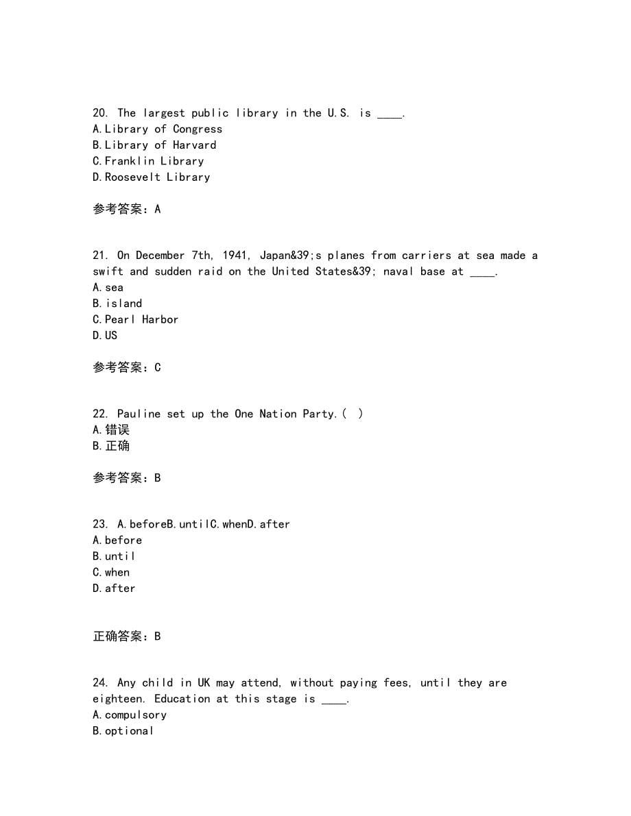 北京语言大学21秋《英语国家概况》在线作业一答案参考50_第5页