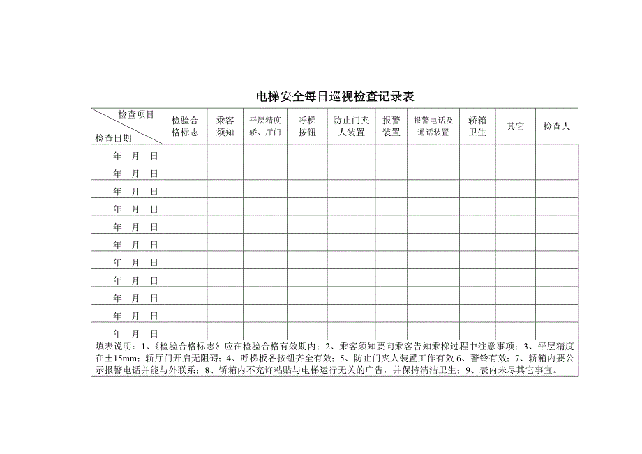 日检查 月检查记录表 电梯安全巡视检查记录表_第1页