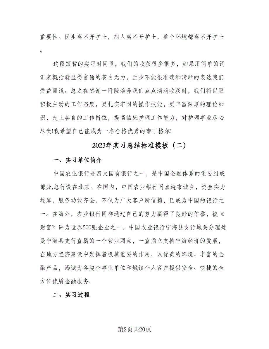 2023年实习总结标准模板（九篇）_第2页