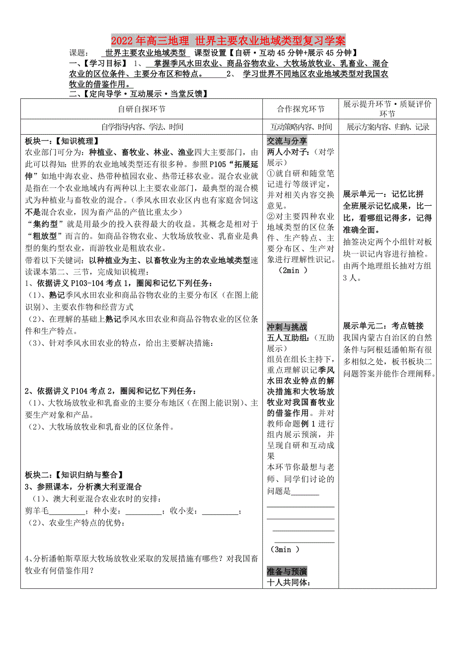 2022年高三地理 世界主要农业地域类型复习学案_第1页