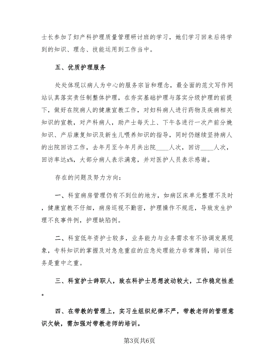 2023妇产科护士长年终工作总结（2篇）.doc_第3页