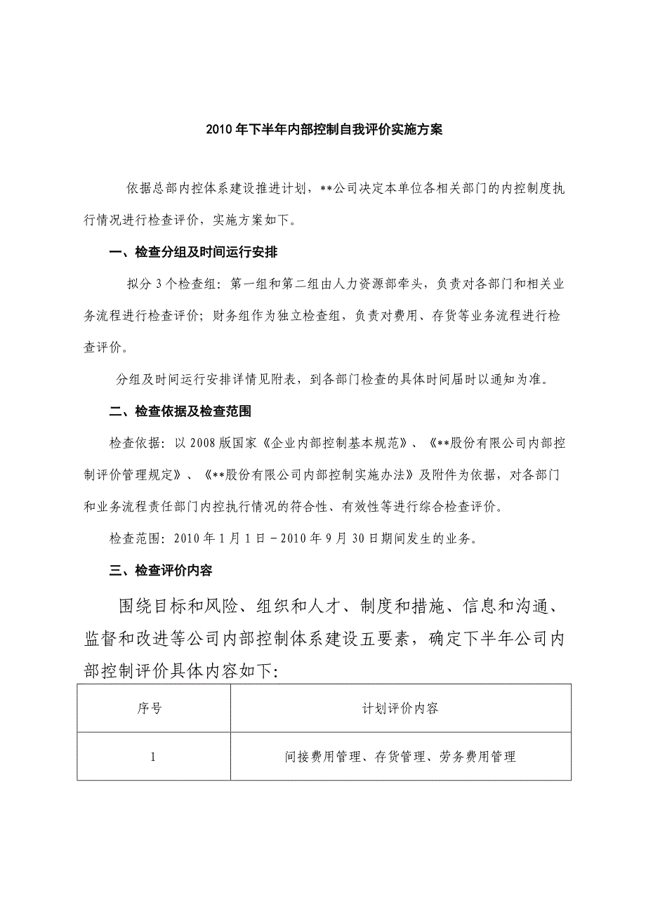 内控检查评价实施方案.doc_第1页