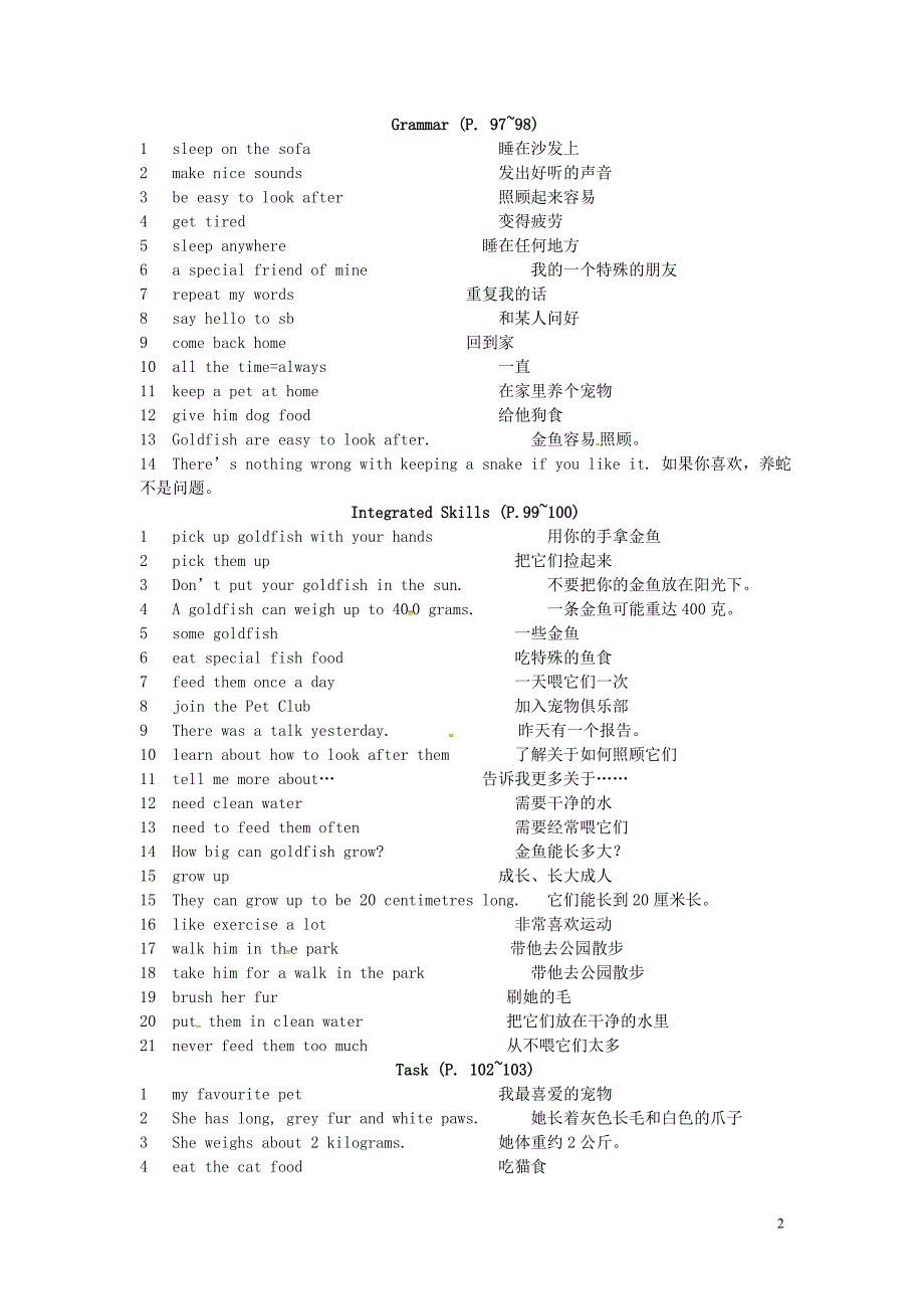 江苏省盐城市亭湖区七年级英语下册 Unit 8 Pets知识点归纳 （新版）牛津版_第2页