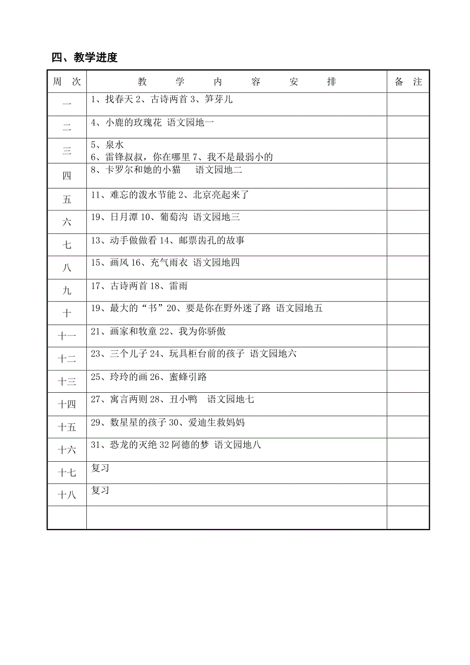 新课标人教版小学二年级下册语文教学计划_第4页