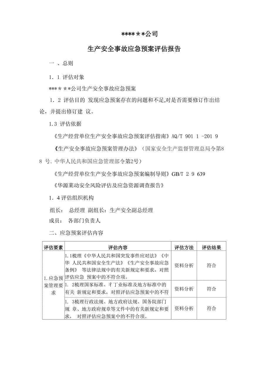 生产安全事故应急预案评估报告_第1页