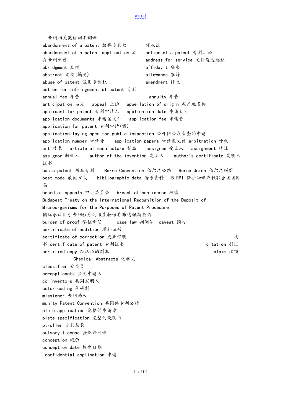 专利相关英语词汇实用_第1页