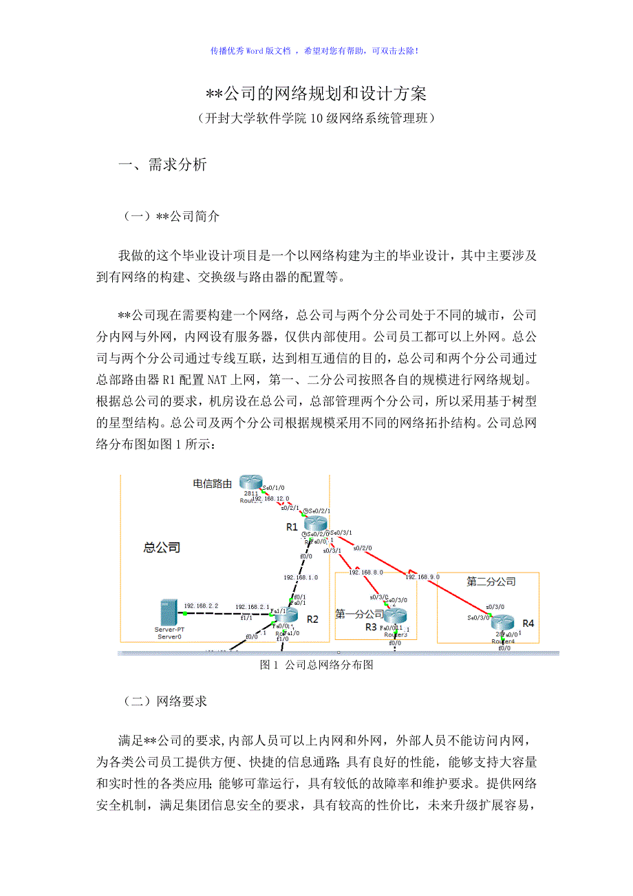 毕业论文(某某公司的网络规划和设计方案)（word版）_第3页