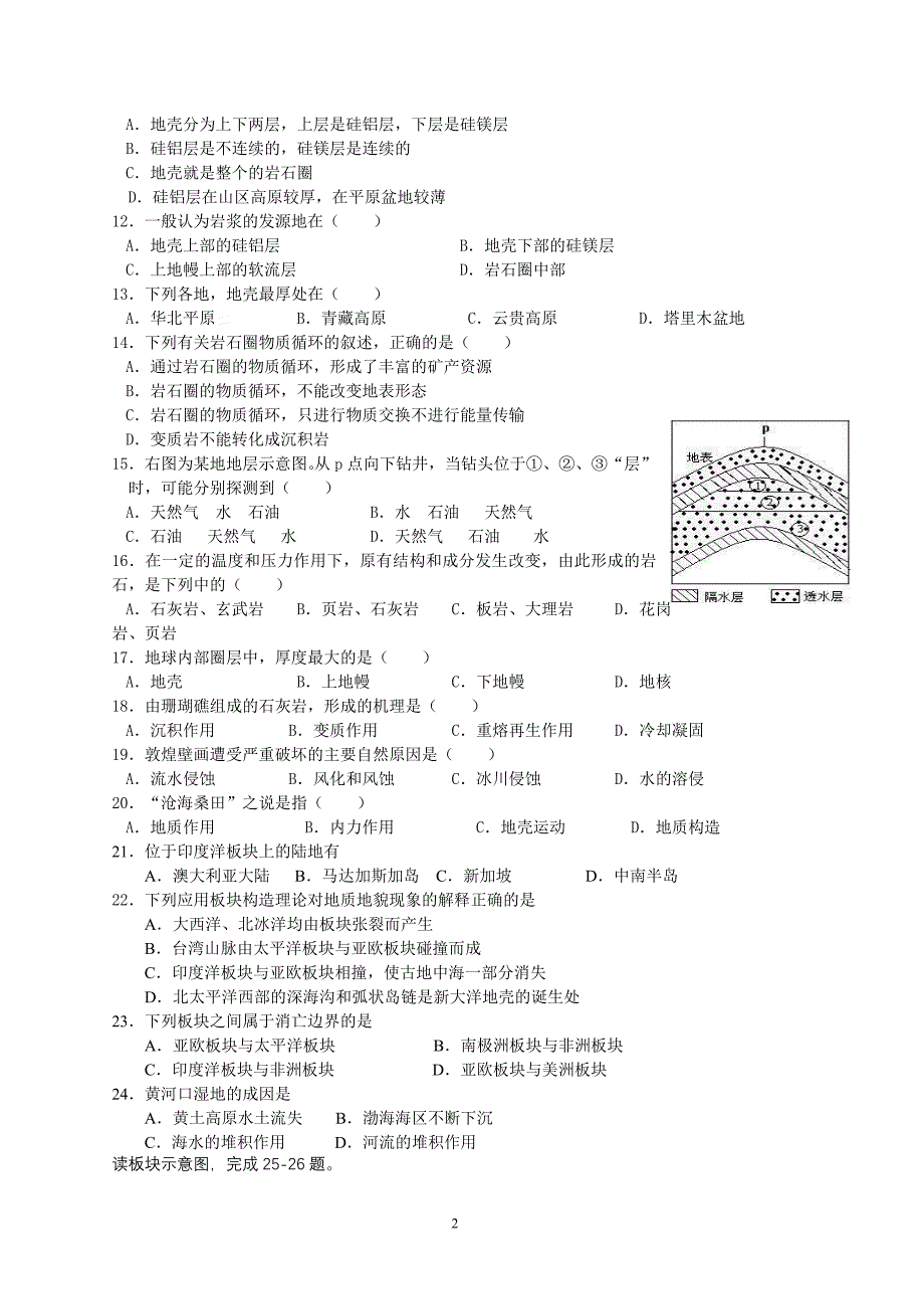 高一地理地质地貌测试题.doc_第2页