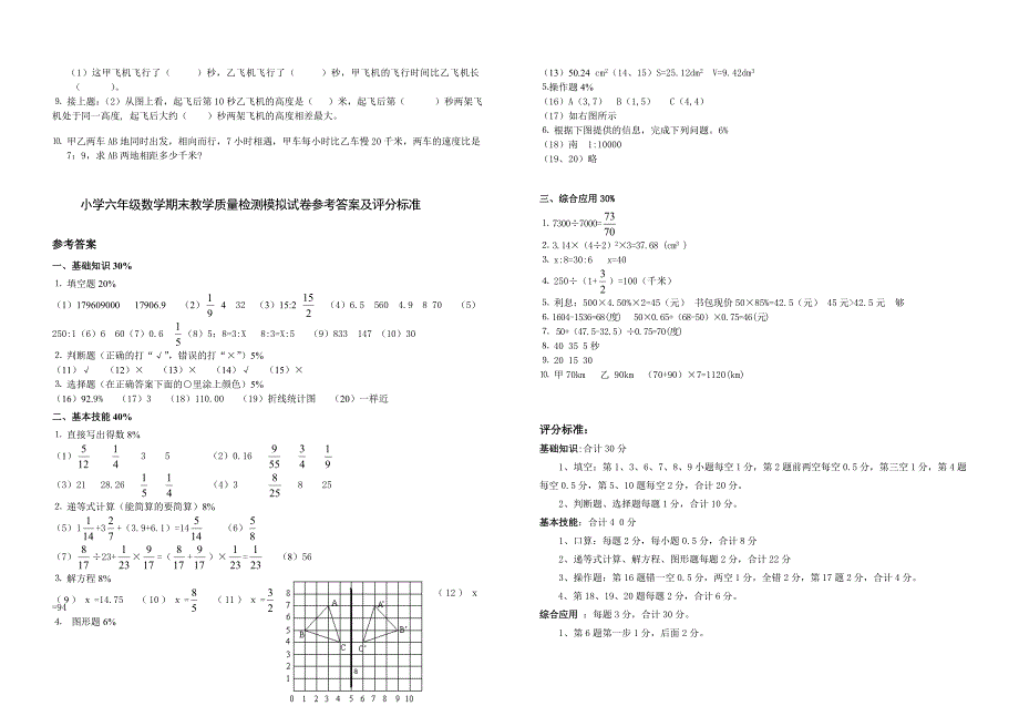 六年级数学下期末测试模拟试卷及答案_第3页