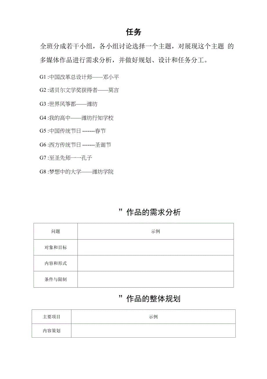 多媒体信息的加工与表达_需求分析、整体规划、设计方案_第1页