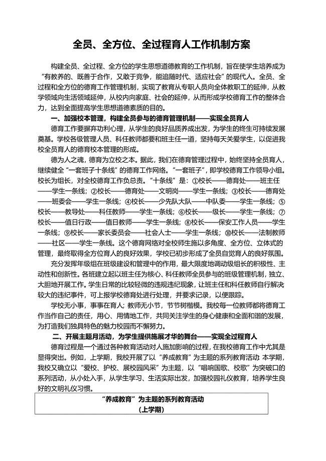 安平小学 三全育人工作机制