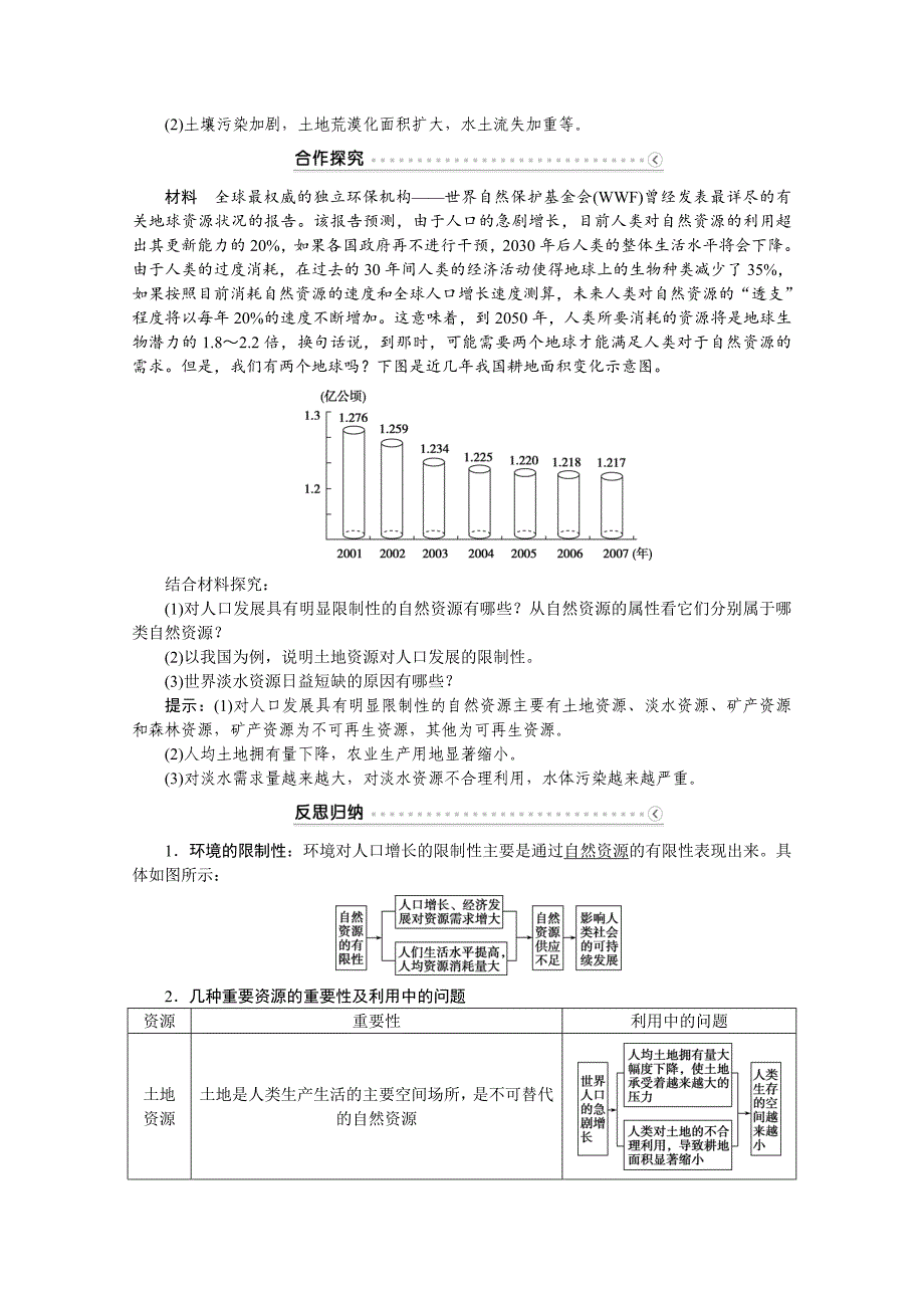 优化方案高中地理湘教版必修二学案 第一章 人口与环境 第二节人口合理容量_第3页