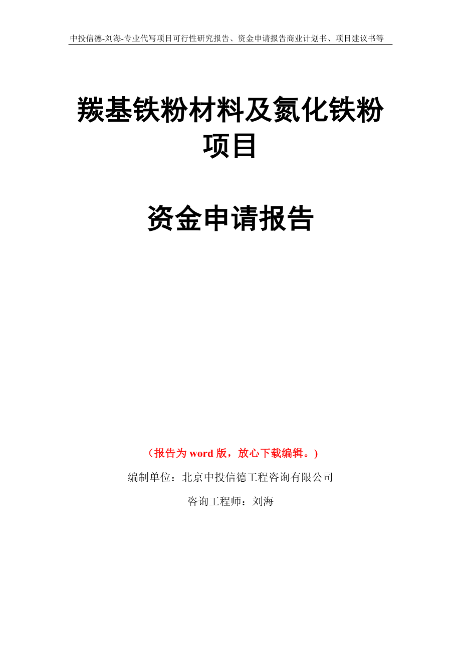 羰基铁粉材料及氮化铁粉项目资金申请报告模板_第1页