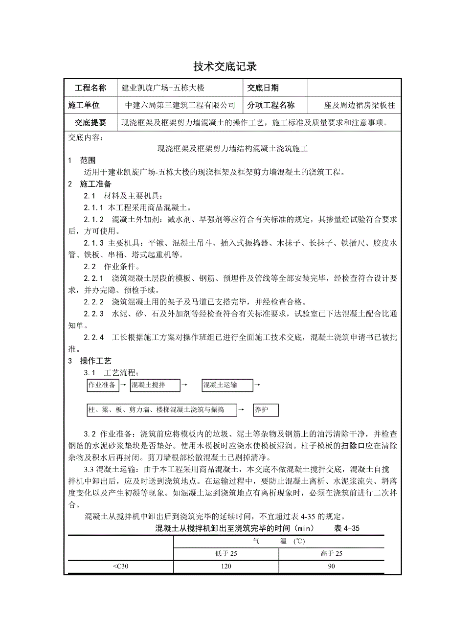 梁板柱砼浇筑技术交底_第1页