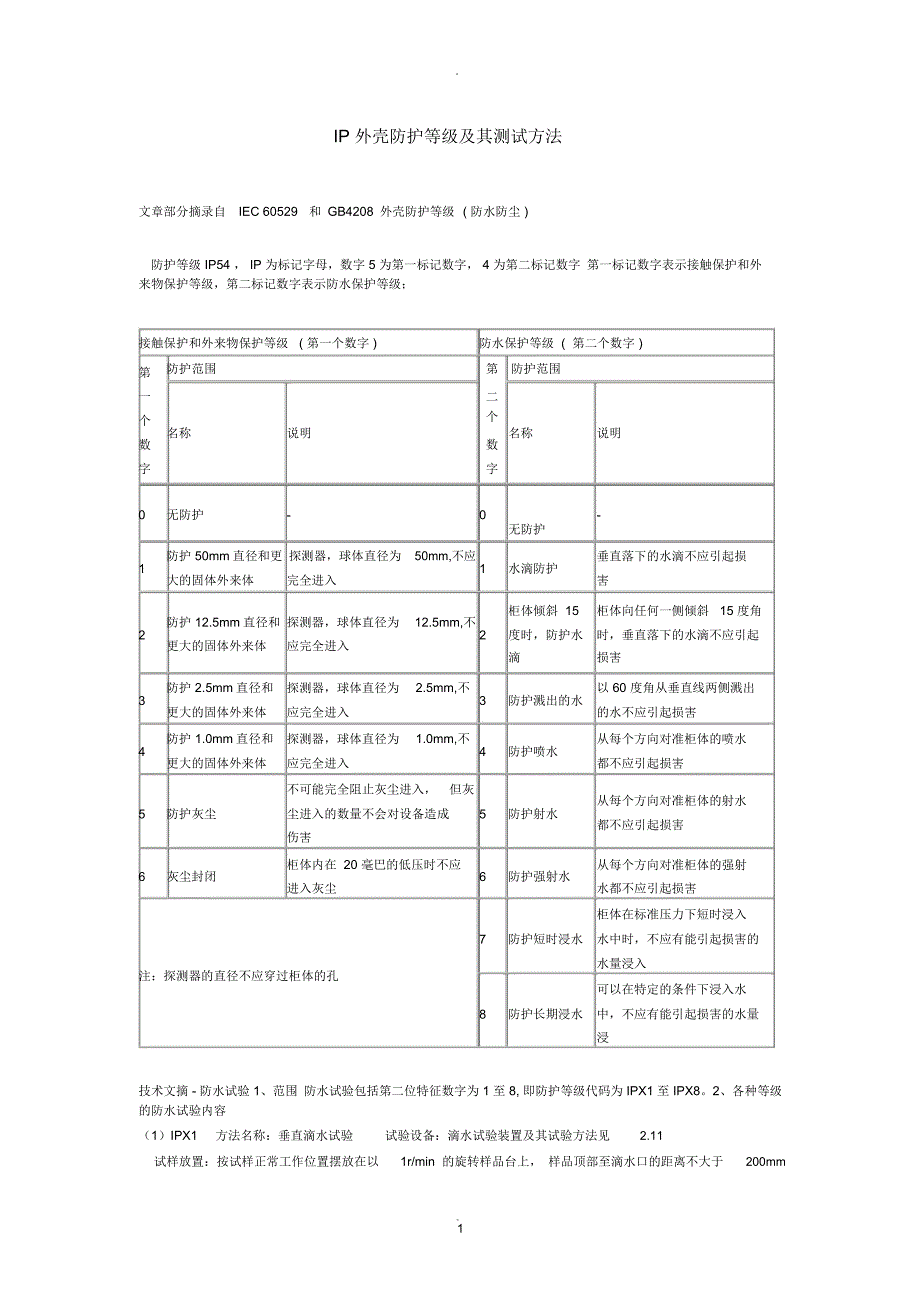 IP外壳防护等级及其测试方法_第1页