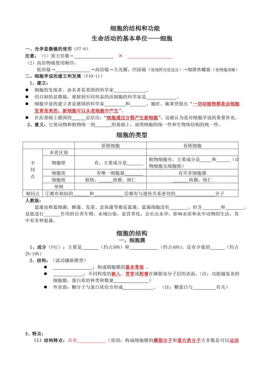 人教版生物必修一细胞的结构和功能_第1页