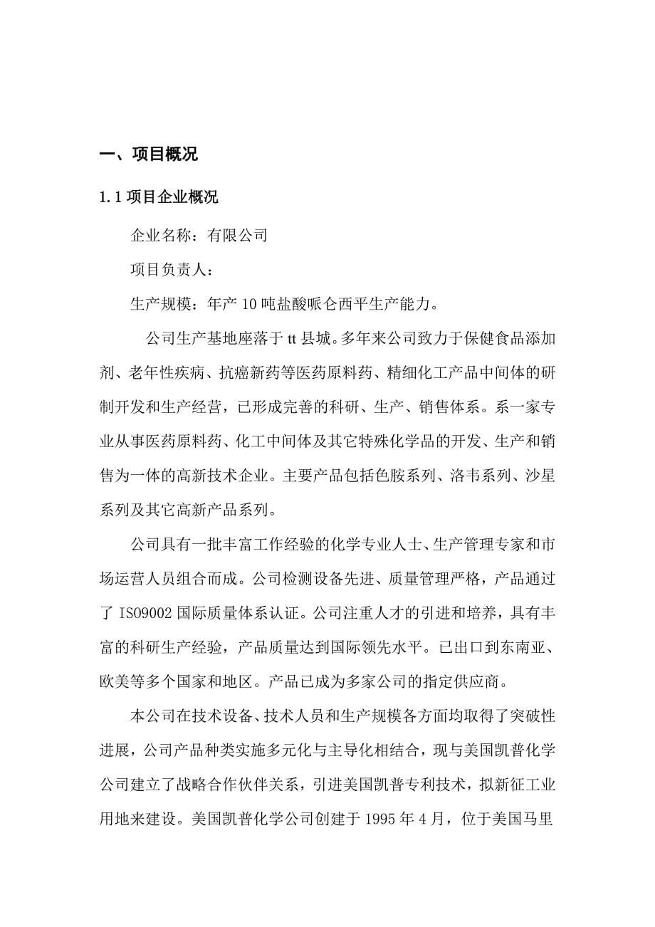 盐酸哌仑西平生产线项目可行性建议书.doc_第5页