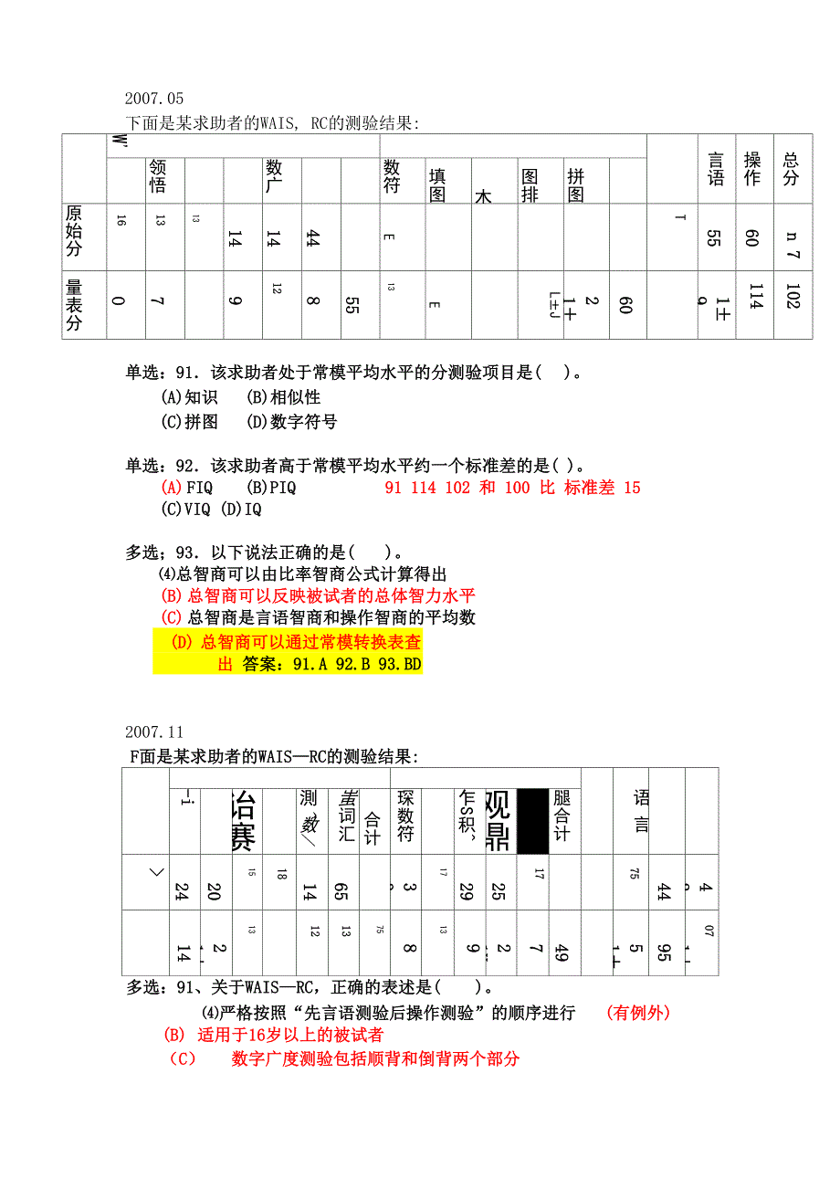 韦氏智力测验量表考点总结及历年真题_第3页