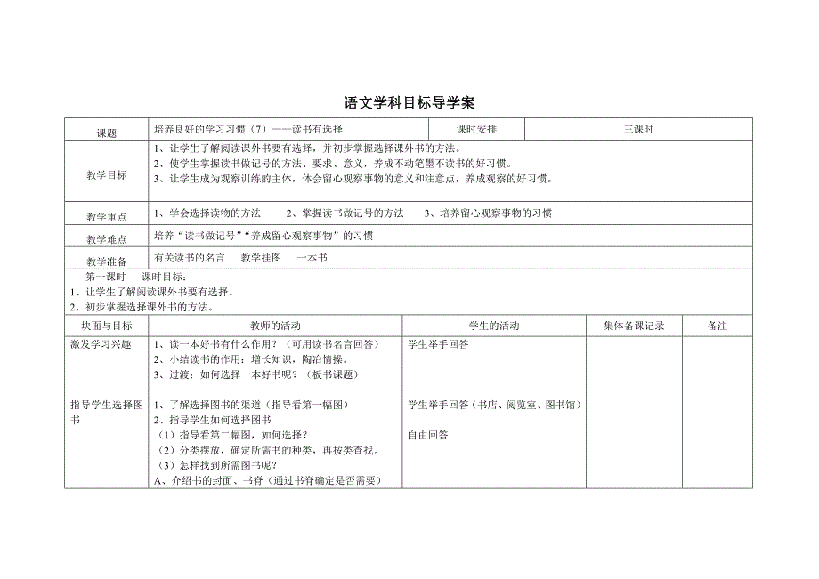 培养良好的学习习惯读书有选择_第1页