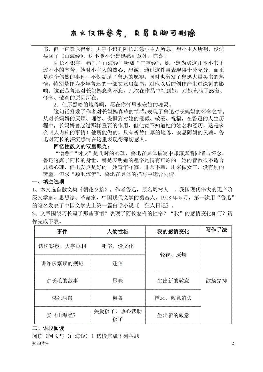 《阿长与山海经》复习资料[学习资料]_第2页