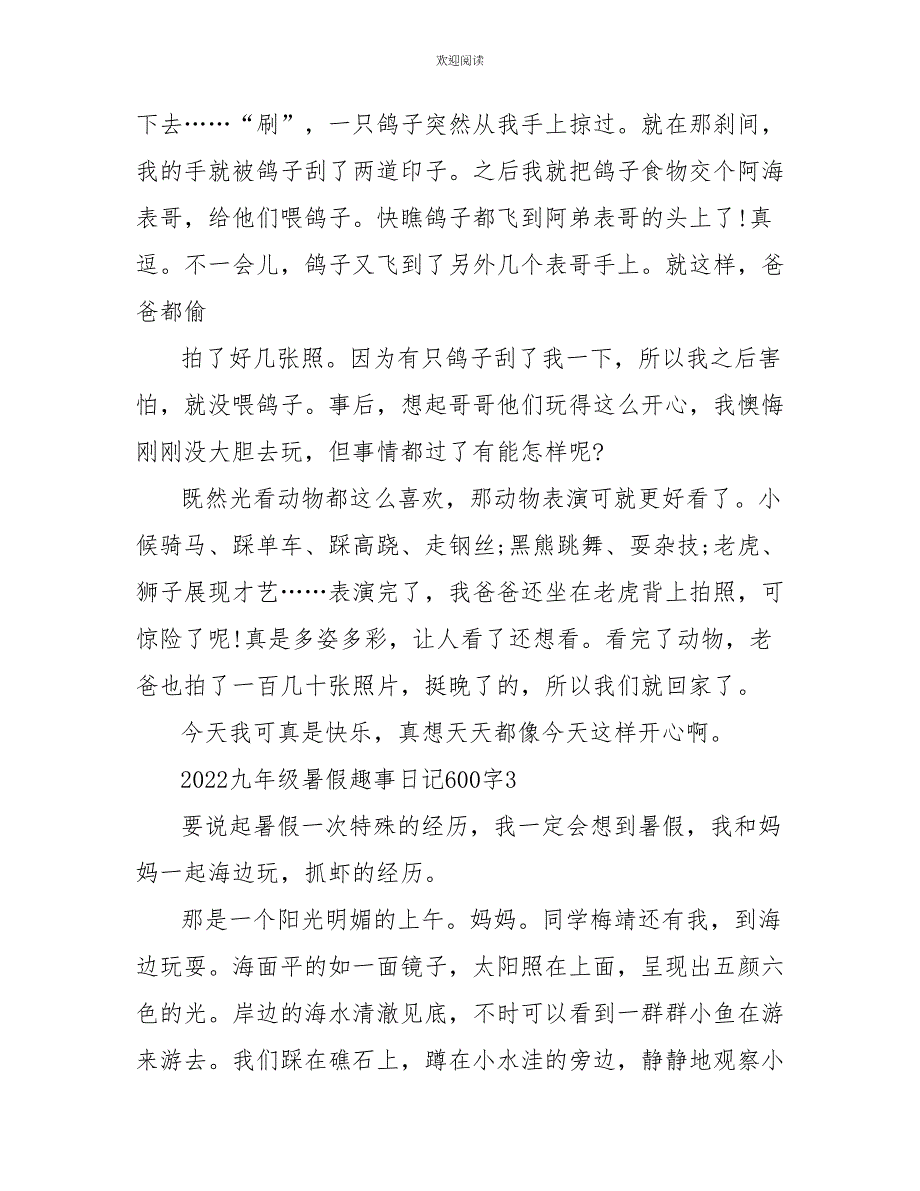 2022九年级暑假趣事日记600字_第4页