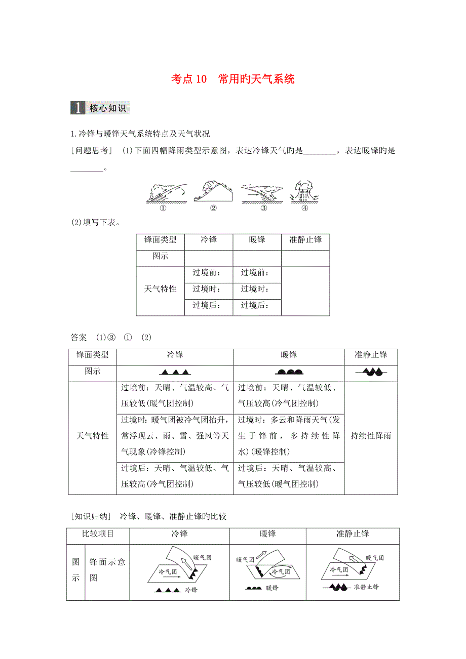 高考地理二轮复习专题三大气环境考点10常见的天气系统_第1页
