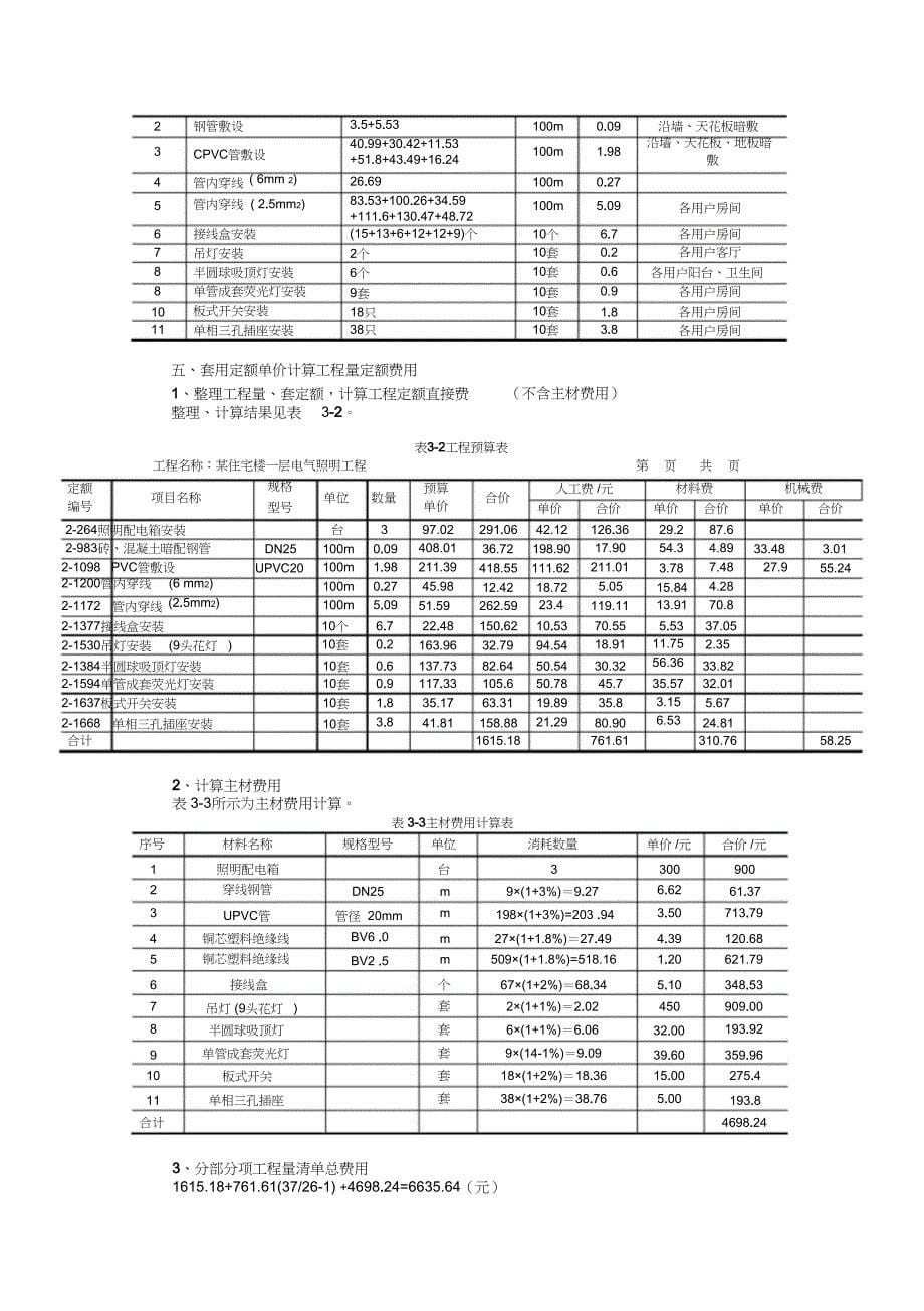 某住宅电气照明工程施工图预算（完整版）_第5页