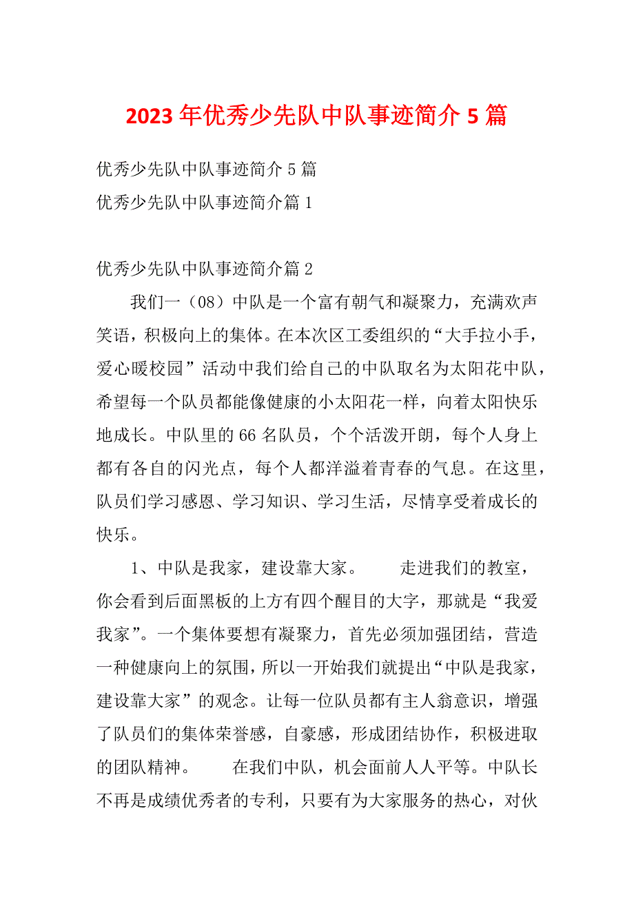 2023年优秀少先队中队事迹简介5篇_第1页