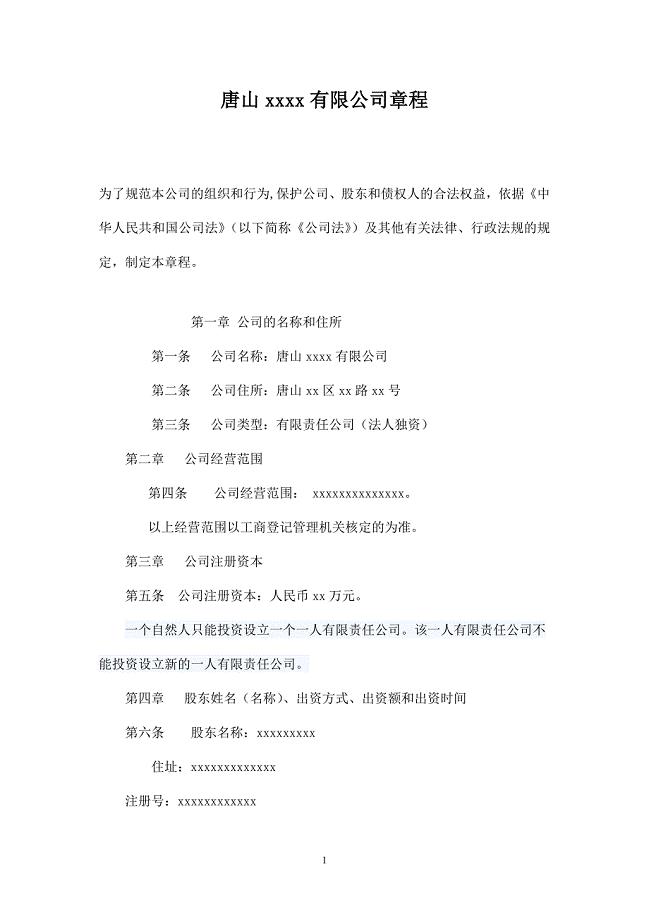 有限责任公司章程(法人独资)改.doc