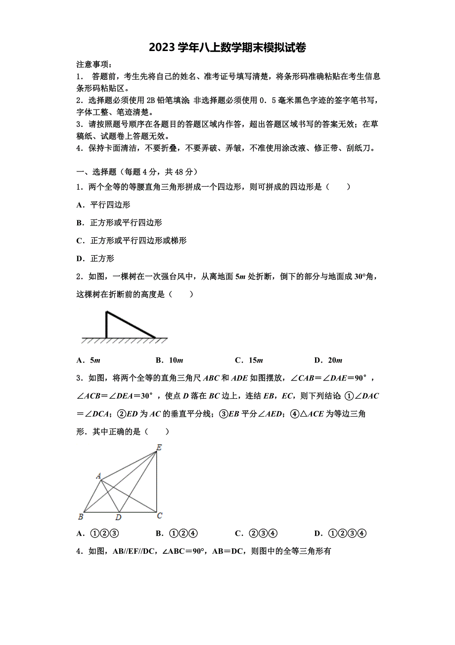 2023学年陕西省西安市临潼区数学八上期末检测模拟试题含解析.doc_第1页