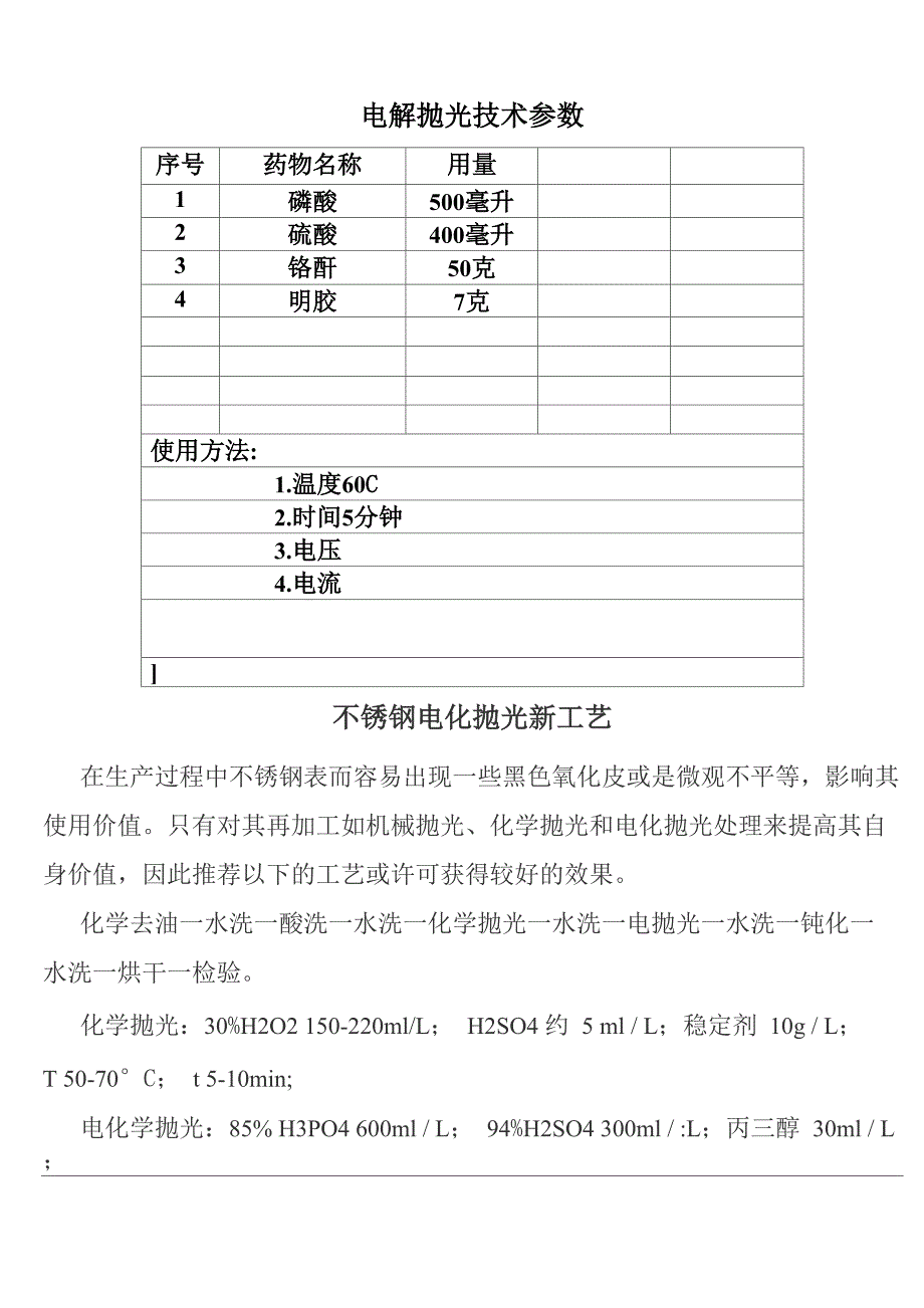 电解抛光技术参数_第1页