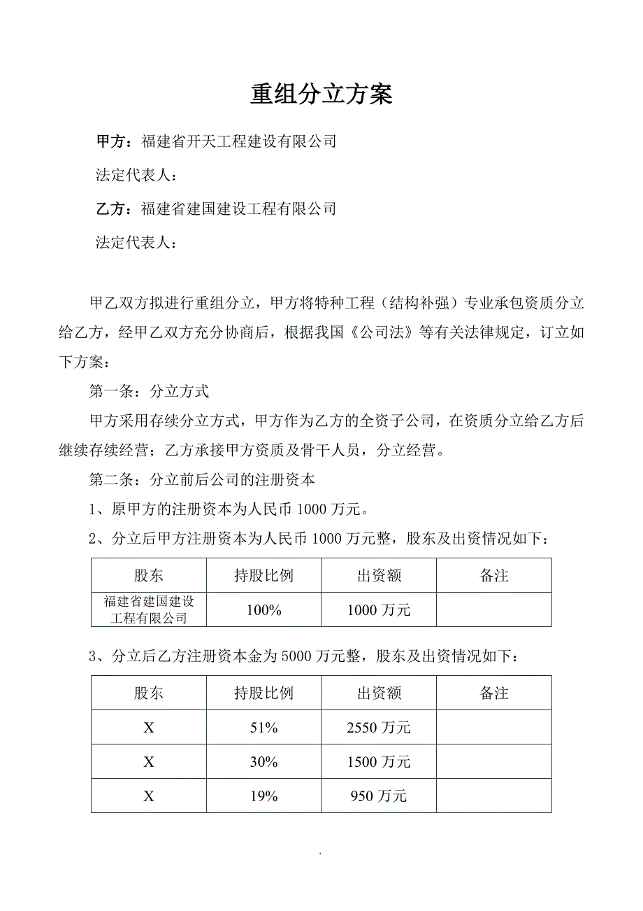 改制、重组、分立等方案原件.doc_第1页