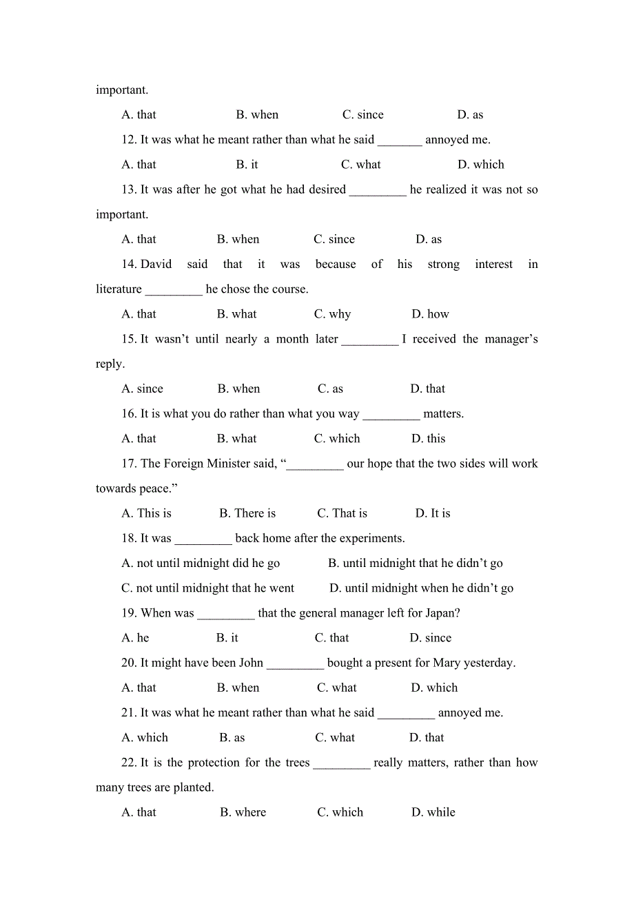 高中英语语法知识单项选择题专练 强调句（word版含解析）.doc_第2页