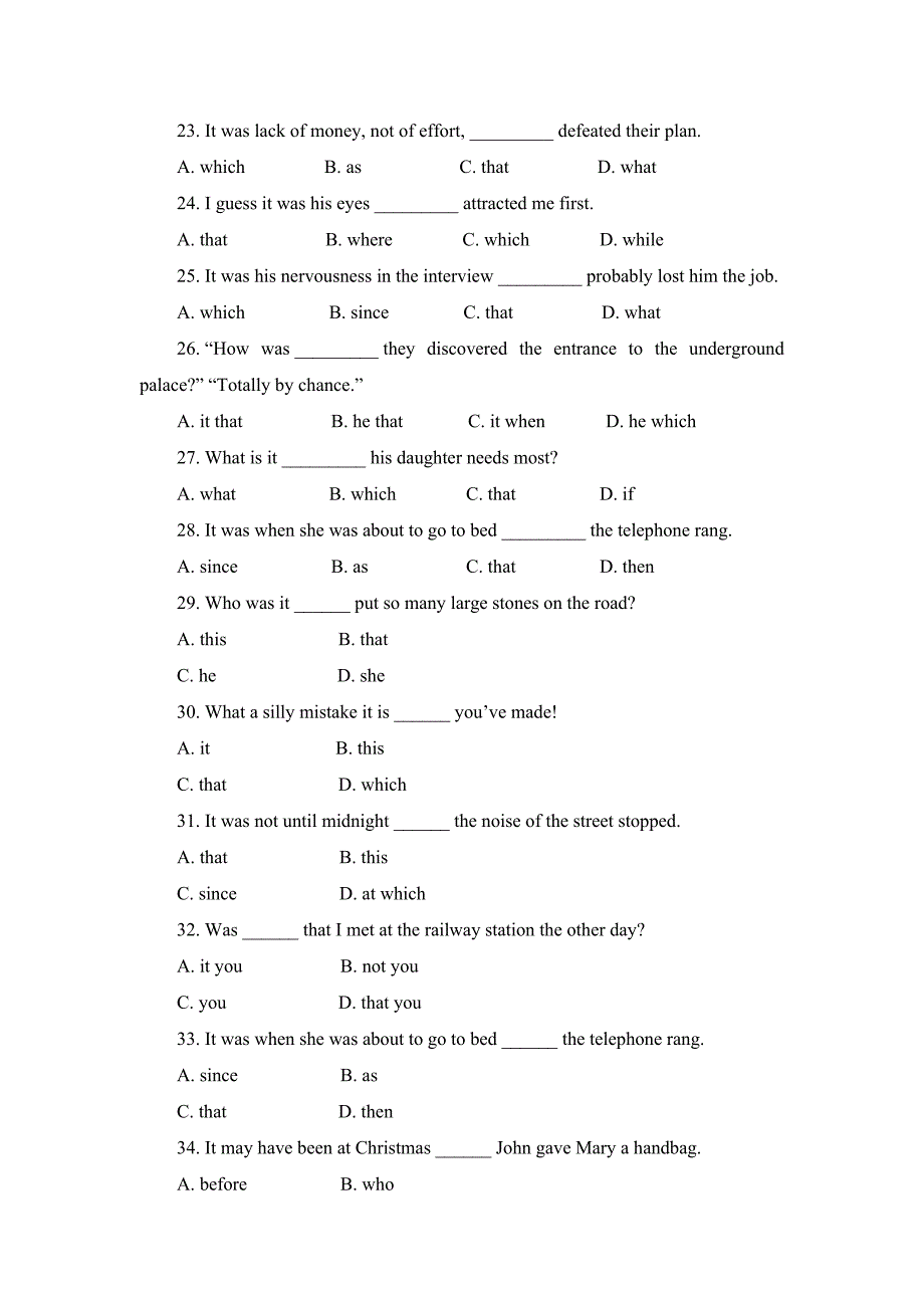 高中英语语法知识单项选择题专练 强调句（word版含解析）.doc_第3页